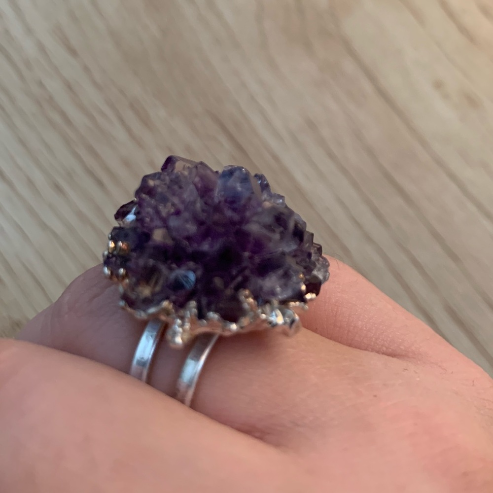 Amethyst - Quartz Sterling Adjustable Natural Ring - Picture 4 of 7